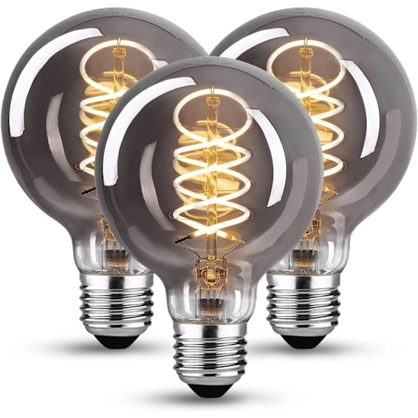 Edison Vintage Lyspære E27, E27 LED Vintage 4W Lyspære Varm Edison Lyspære, Grått Glass - 3 stk