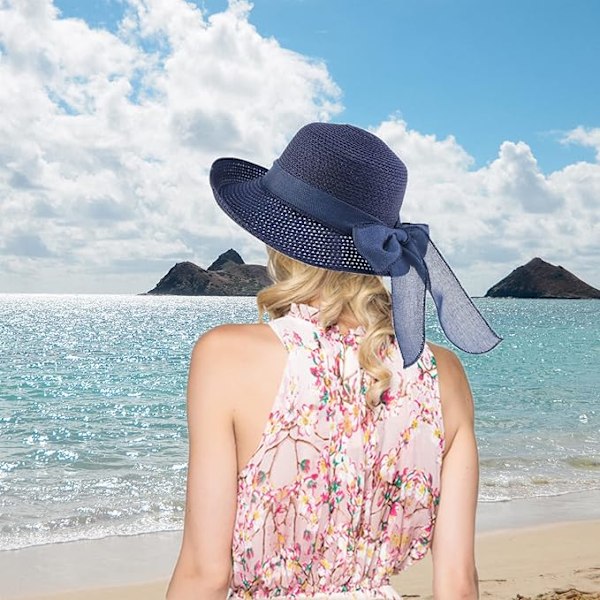 Solhat, Kvinders Halmhat Foldbar Hat Bredbremmet Solhat Sommer Strandhatte til Kvinder