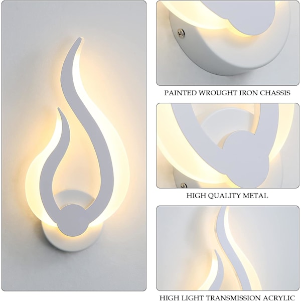 LED-vegglamper, 9W, varm, flammeform, akryl, innendørsbelysning, for stue bad korridor soverom