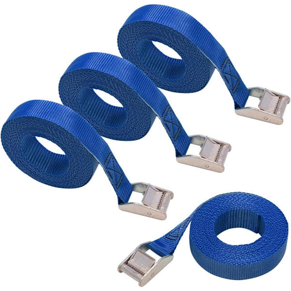 4 kappaleen kiristyshihnasarja, pituus 6 m, leveys 25 mm, kiristyskapasiteetti 150 kg, - Sininen