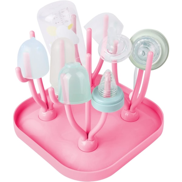 Baby Bottle Drying Rack, Baby Bottle Drain Holder with Detachable Drip Tray, Baby Drying Rack Ideal for Bottles, Teats, Reusable Bottle Holder （Pink）