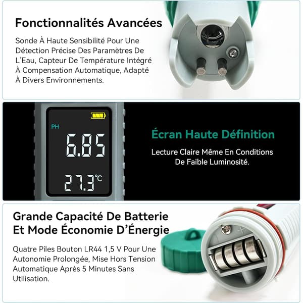 pH-måler (± 0,01), 5-i-1 PH, TDS, EC, saltholdighed, termometer, højpræcisions pool pH-tester med baggrundsbelyst LED-display