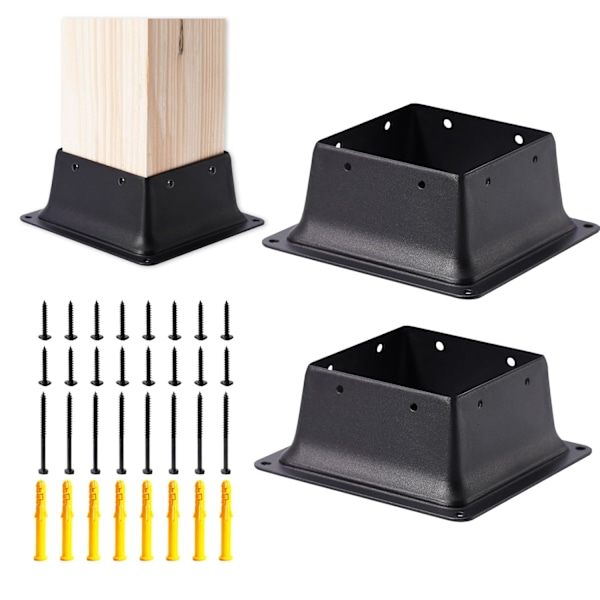 2 st Stolpfäste Svart Pulverlackerad Däckstolpsbas Passar 4\"x4\" Standard Trästolpfäste för Ledstångsstöd