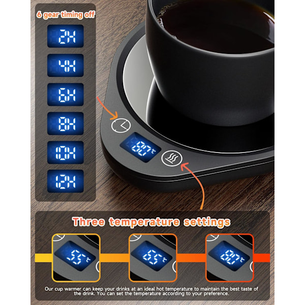 Kaffekopvarmer med 3 temperaturindstillinger Elektrisk drikkevarmer Automatisk slukning, Kaffe, te og mælkevarmer til hjemmet og kontoret (uden kop)