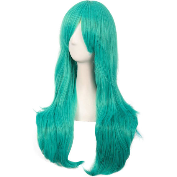 28 tum/70 cm dam sidoblugg långt lockigt hår cosplay peruk för kvinnor flicka Light Sea Green 28"