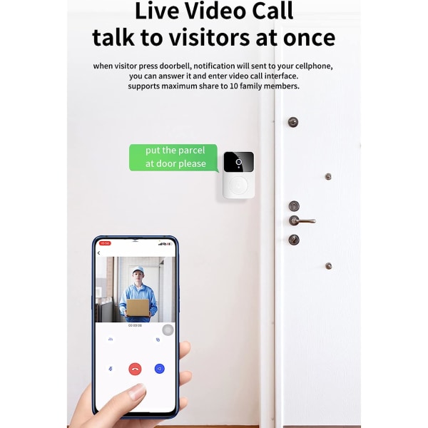 Älykäs langaton videon ovikello, kodin sisäpuhelin HD-yönäkö WiFi-ladattava ovikello