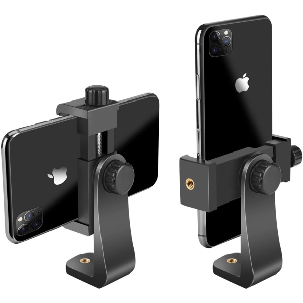 Vertikal och horisontell stativfäste Adapter Vridbart stativ med 1/4" skruv/justerbar klämma för iPhone, Android-telefoner, Selfie Sticks