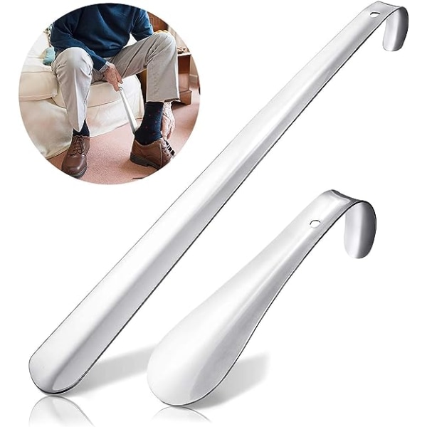Skotrå, rustfritt stål, lang metall skotrå, pakke med 2 - 42 & 16 cm, lang rustfritt stål, veldig robust design, ideelt for reiser