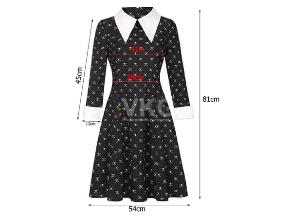 Kjole Wednesday Addams kostyme barn halloween forkledning 135