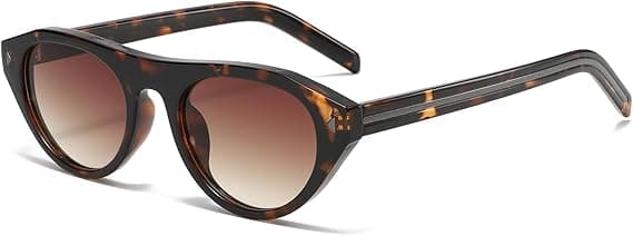 Ovale katteøje solbriller til kvinder, trendy små runde solbriller, retro vintage Cateye nuancer, leopardstel - gradient brun linse Leopard Frame - Gradient Brown Lens