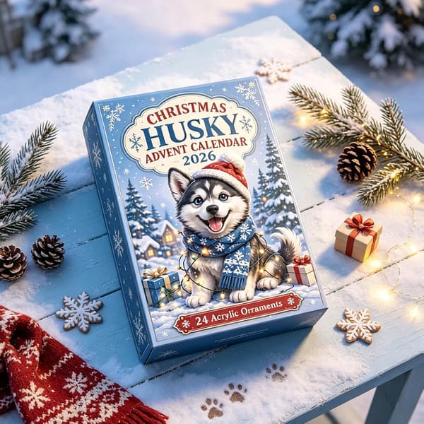 Julehund-adventskalender 2026, 24-dagers nedtelling til jul med 24 mini hundefigurer, gave til barn, tenåringer og voksne, 2D