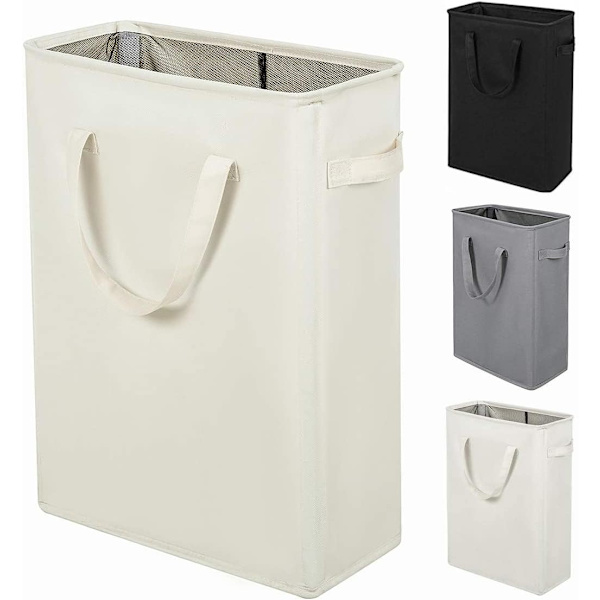 Lang sammenleggbar kleskurv med håndtak 45L Beige
