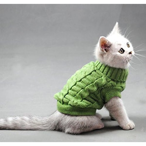 Kæledyr Kattesweater Killinger Tøj til Katte Små Hunde, Turtleneck Kattetøj Pullover Blød Varm, passer til Kitty, Chihuahua, Teddy, Mops osv. Green XL