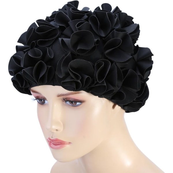 Svømmehætte - Retro Blomster Badehætte Elastisk Svømmehætte til Langt Hår Svømmehætte til Kvinder og Børn