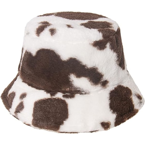 Vinter Plysch Bucket Hat för Kvinnor Print Fuzzy Bucket Caps Casual Varm Fuskpäls Fiskarhattar