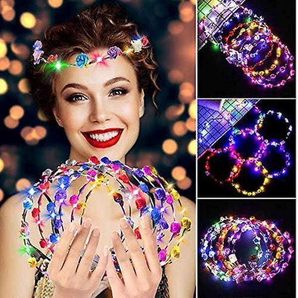 10 stk LED Blomsterkrone Justerbar Blomsterkrans Hodebånd Hodeplagg