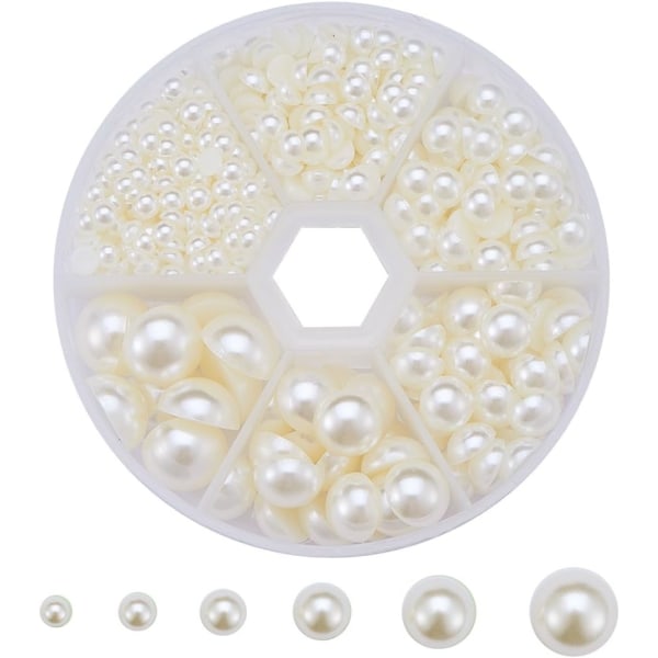 Craft Pearls Flatback, 690st halvrunda pärlpärlor 6 storlekar Pearl Cabochon Faux Pearl Beads för DIY Scrapbook phone case
