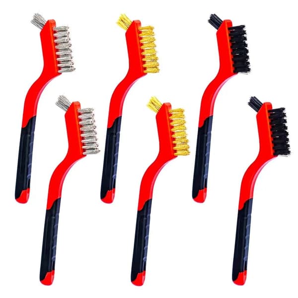 Sæt med 6 stålbørster - Nylon/Messing/Rustfrit stål børster med buede håndtag, 7\"