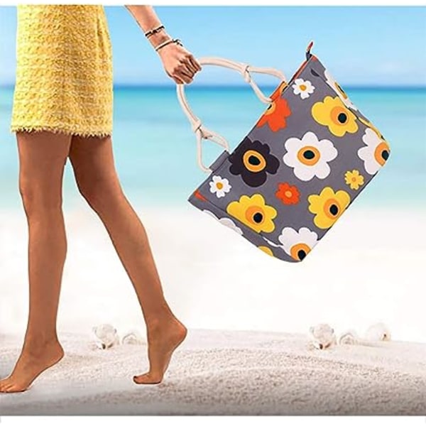 Beach Travel Tote Canvas Axelväska Shopping Dragkedja med handtag av bomullssnöre