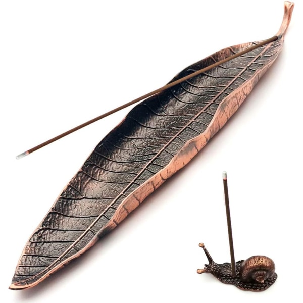 Incense Holder Set - Leaf and Snail Incense Burner,Incense Holders for Sticks Ash Catcher,Durable Zinc Alloy Materia