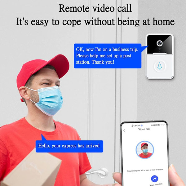 Smart dörrklocka, trådlös fjärrvideo dörrklocka Wifi uppladdningsbar säkerhetsdörrklocka
