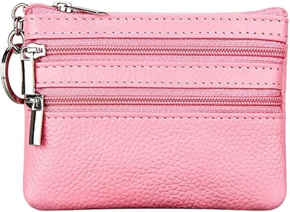 Ægte læderpung til kvinder med nøglering, pink pink