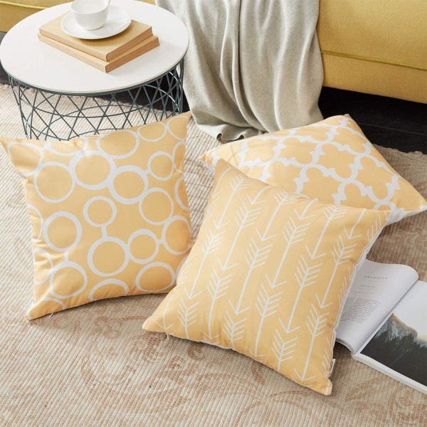 100% Hållbara Canvas Kvadratiska Dekorativa Kuddfodral för Soffa, Set om 6, 18×18 Tum Light Yellow
