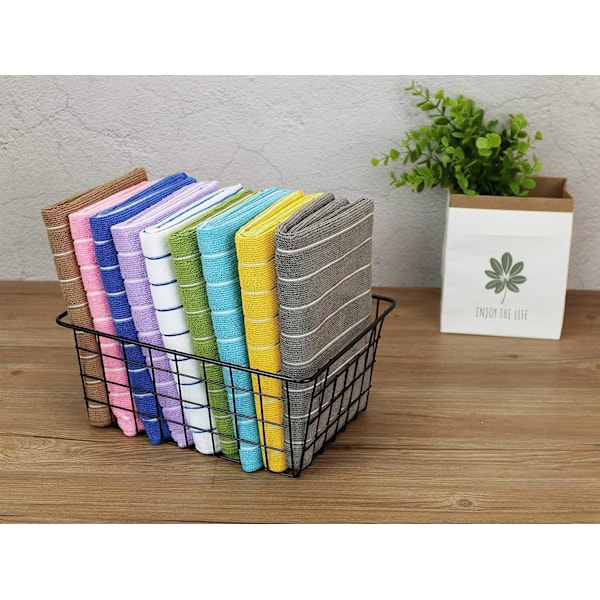 Mikrofiber Diskhanddukar - 8-pack (Ränder Design Gul och Vit Färger) - Mjuk, Superabsorberande, 45 x 65 cm