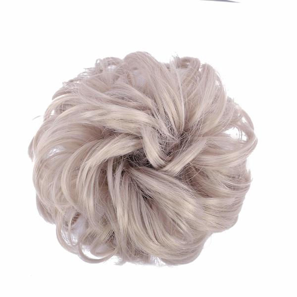 1 stk. Messy Hair Bun Hair Scrunchies Extension Curly Wavy Messy Syntetisk Chignon for kvinner Updo Hairpiece Silver Grey