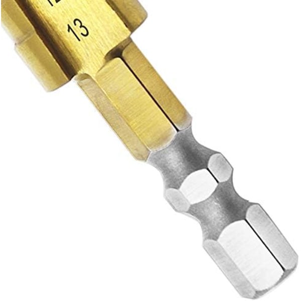 Mengshen Trin Drill Bit 3-13mm, Højhastigheds Stål Titanium Belagt Trin Drill Bit Cutter Hex Skaft Power Tool HSS Professionel Pagode Drill Bit