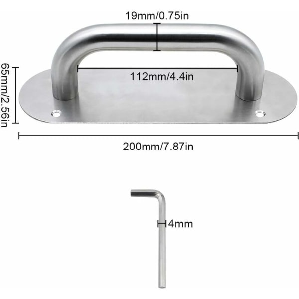 Skyvedørhåndtak i rustfritt stål, dørhåndtak for tunge toalett- og skapdører (200 mm x 65 mm/oval)