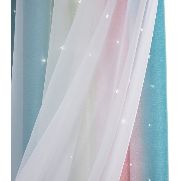 1 Panel  Stars Blackout Curtain,Rainbow Double Layer Star Grommet Window Curtains