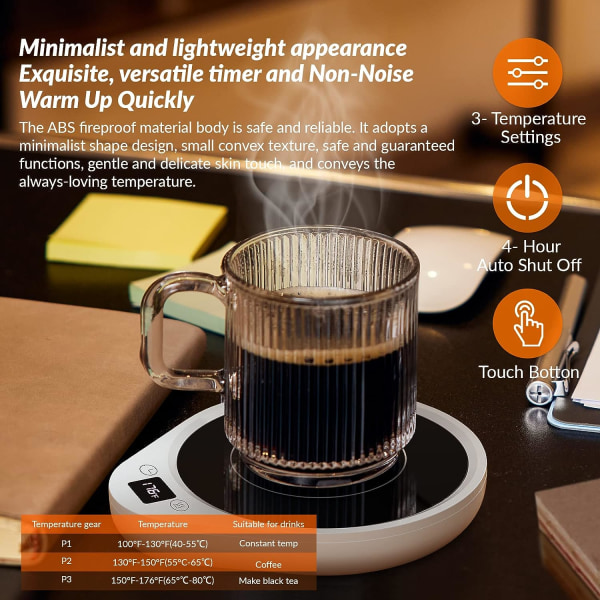 Kaffevarmer og krusvarmer til skrivebord med 3 temperaturindstillinger Varme kopvarmer