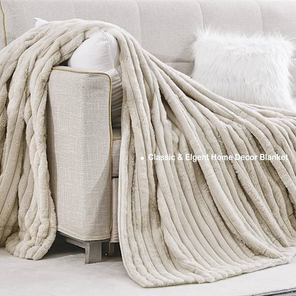 Varmt og blødt kunstpels tæppe, blødt stribet fleece tæppe til sofa seng stue, beige - enkelt - 130 x 150 cm