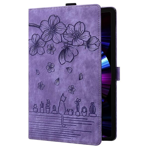 For OnePlus Pad Pro/Pad 2 Etui Kortpladser Læder Tablet Stand Folio Cover Blomst Kat-Lilla