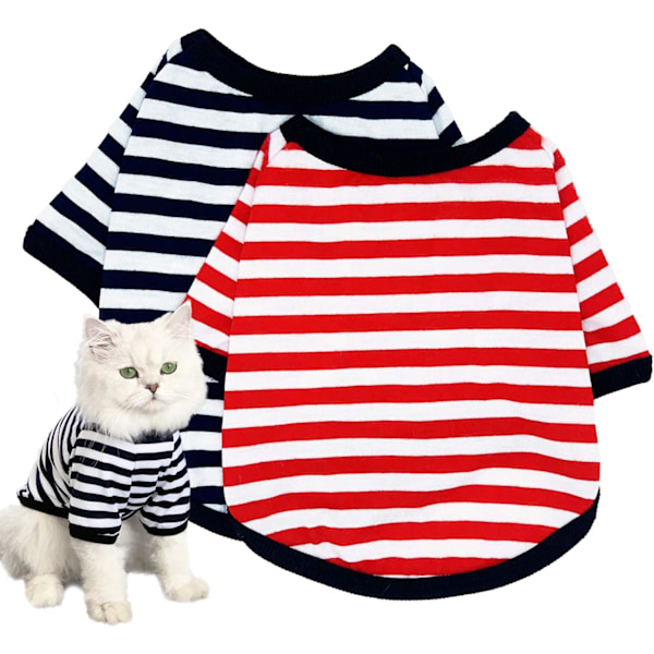2-pack hundtröja husdjurskläder bomull randig kläder, hund andningsbar mjuk tröja för små medelstora stora hundar Black*1 & Red*1 XXL