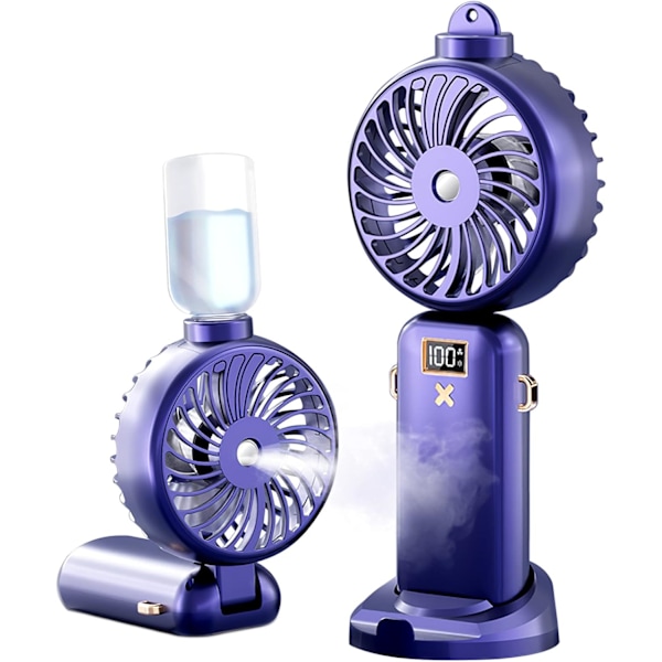 Bärbar Fläkt, Mini Handhållen Fläkt med Vattenspray 3000mAh Uppladdningsbart Batteridriven Dimfläkt med 5 Hastigheter, 90° Vikbar Purple