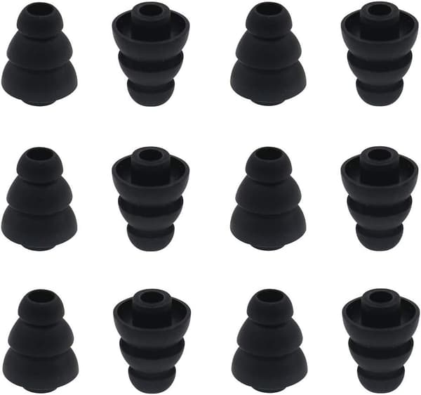 6 par med utskiftbare trippel flens-ørepropper for ørepropper, silikonpropper som passer til de fleste in-ear-hodetelefoner, svart