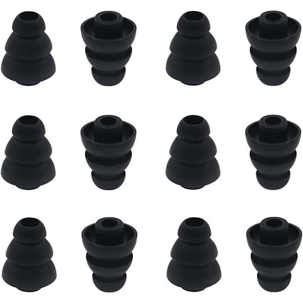 6 par udskiftning triple flange kegle ørepropper ørepropper ørepropper silikonepropper passer til de fleste in-ear-hovedtelefoner, sort