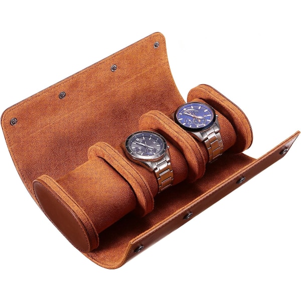Watch Box Watch Roll Case 3 Slot Läder Watch Case Organizer - Elastiskt PU-material Vintage Display Case