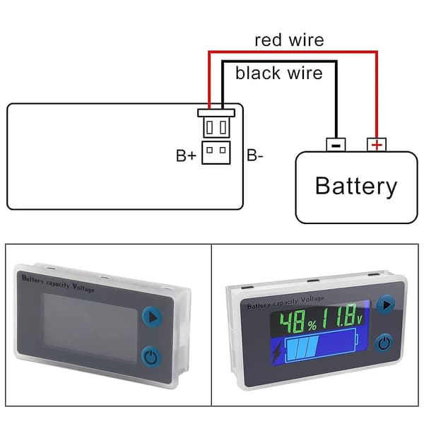 Multifunktionel Voltmeter 10-100V LCD Batterikapacitetsmonitor Temperaturvisning (12V)