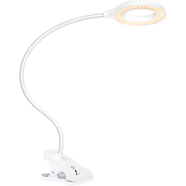 LED-skrivebordslampe, klemme på lys LED-ringlys læselampe med 3 farvetilstande, 9 dæmpere, 60 LED'er, 360° fleksibel svanehals