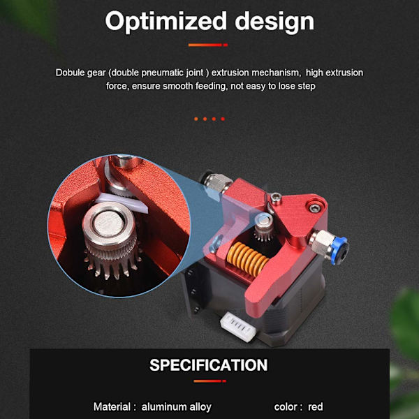 Aluminium Dubbelväxlad MK8 Extruder för CR10S PRO RepRap 1.75mm 3D Dubbelremskive Extruderdelar