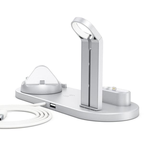 Latausasema matkapuhelimelle, Apple Watchille ja AirPodeille - Induktio Silver
