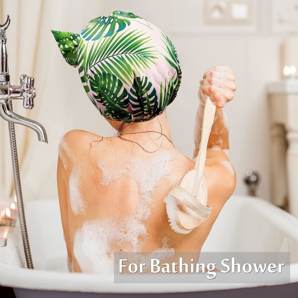 2 delar duschmössor för kvinnor, vattentäta återanvändbara duschhårmössor Elastisk fåll duschbadmössor (palmblad och rand)