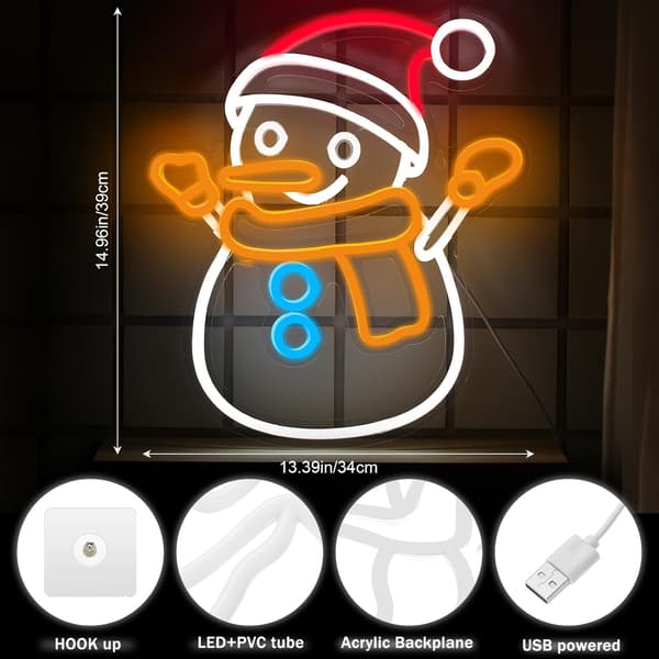 Jul Snögubbe Neonskylt Jul Neonskyltar för Väggdekor, LED-skylt USB-driven, Jul Nattlampa