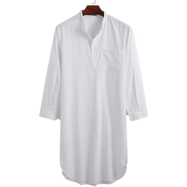 Herre Pyjamas Pyjamas Toppe Pyjamas Letvægts Bomuld Bløde Pyjamas Langærmede Pyjamas Halv Knap Hjem Hospital Lounge Tøj White XXL