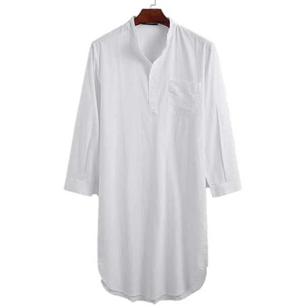 Herrepyjamas, pyjamas topper, lett bomull myk pyjamas, langarmet pyjamas, halv knapp hjemme sykehus lounge klær, xl White XL