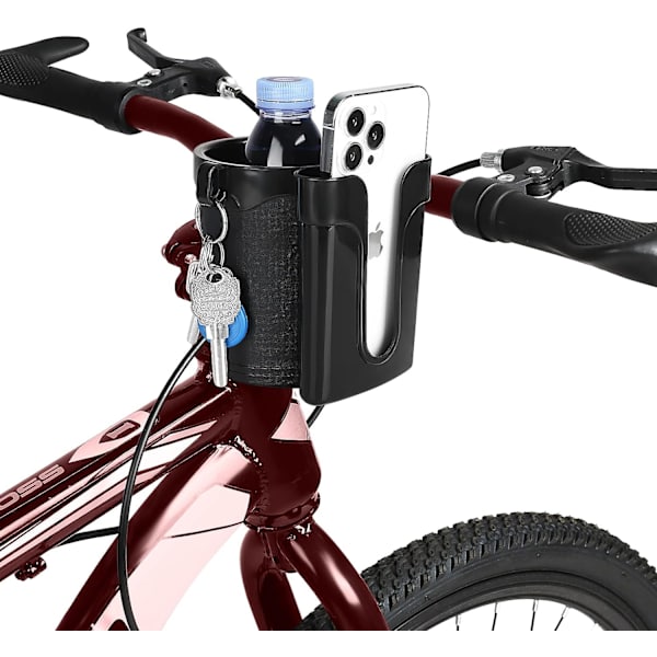 Tre-i-én cykel kopholder, med mobiltelefon nøgleholder, cykel vandflaskeholder, egnet til cykler, motorcykler, scootere