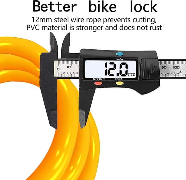 5-siffrigt kombinationscykellås, 12 mm kabel, 120 cm längd | Högsäkerhetscykellås, rostbeständig och slitstark kabel (gul) yellow